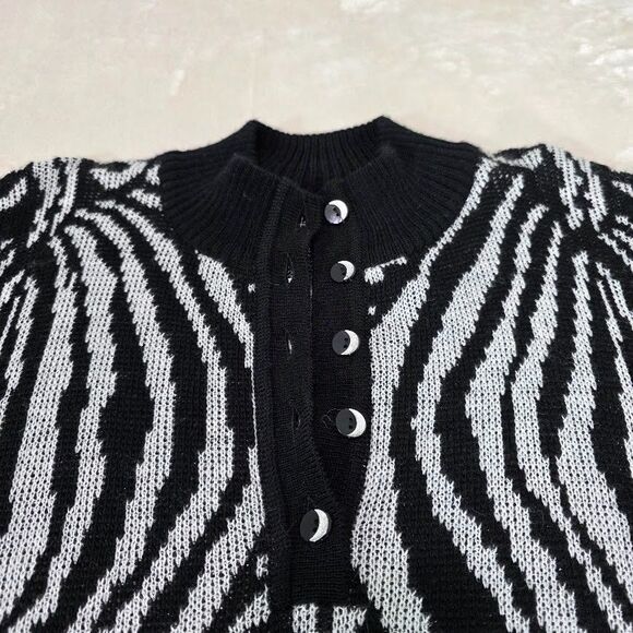 Laura Lorani Sweater Black White Geometric Print Wool Blend Long Sleeve No Size - Picture 3 of 10